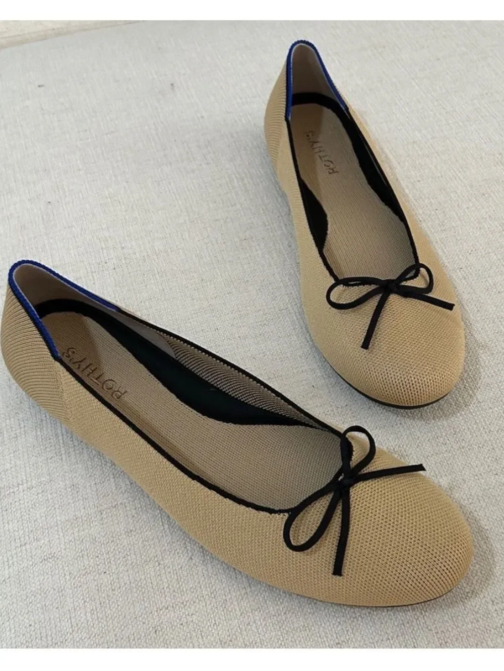 Rothy's Ballet Flats In Beige & Black, Size 10.5, NWOT display pair